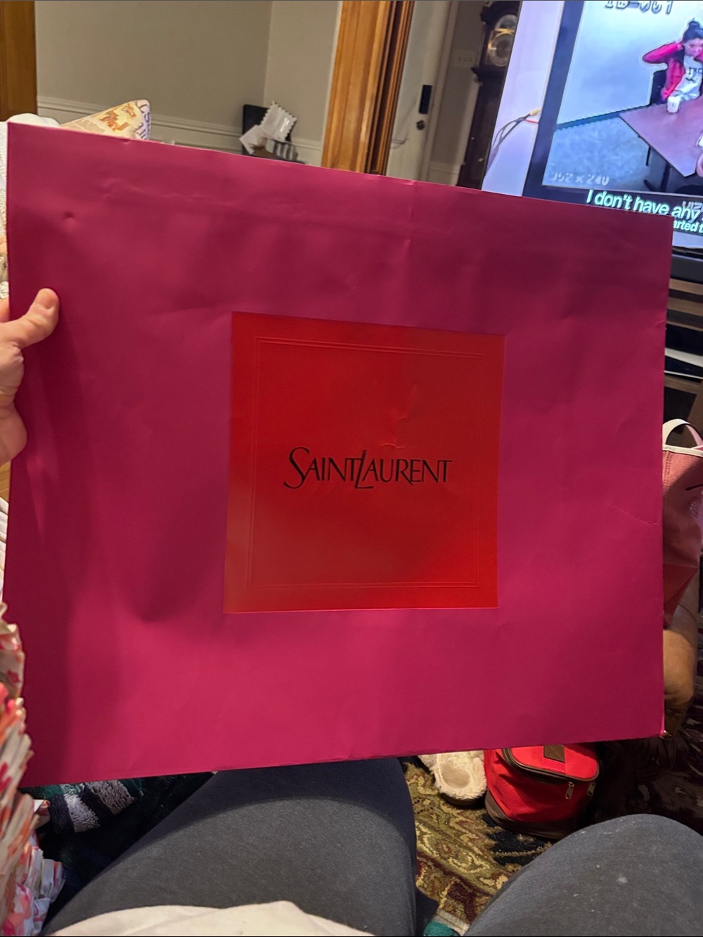 Saint Laurent Hot Pink Gift Bag with Red Logo Panel